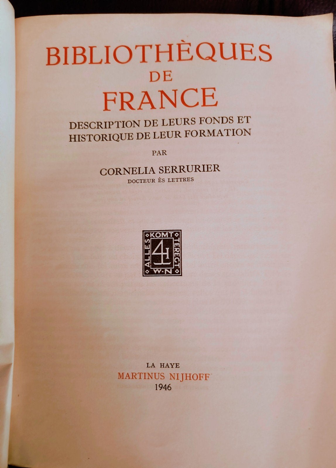 Bibliothèques de France - Cornelia Serrurier (1946), Ophalen of Verzenden