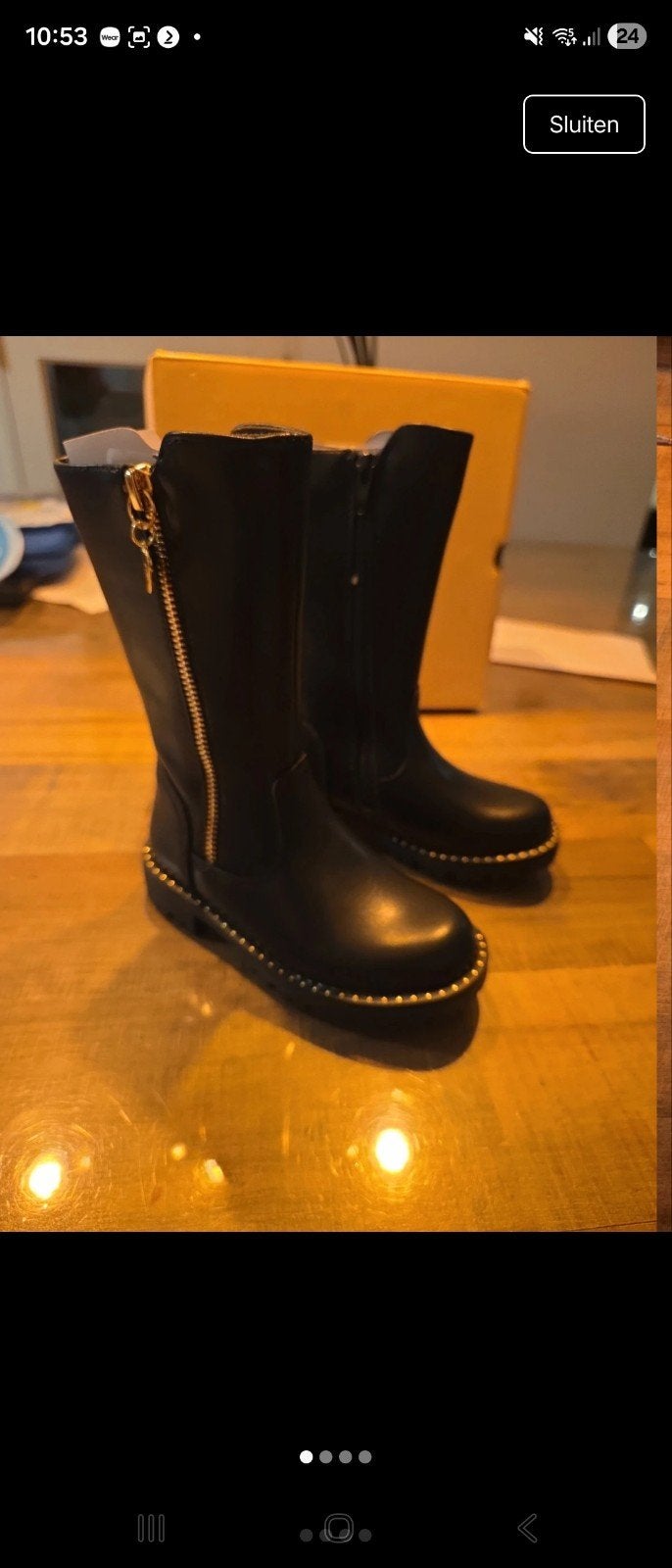 Nieuwe zwarte laarzen met gouden rits en studs, Meisje, Nieuw, Ophalen of Verzenden, Laarzen