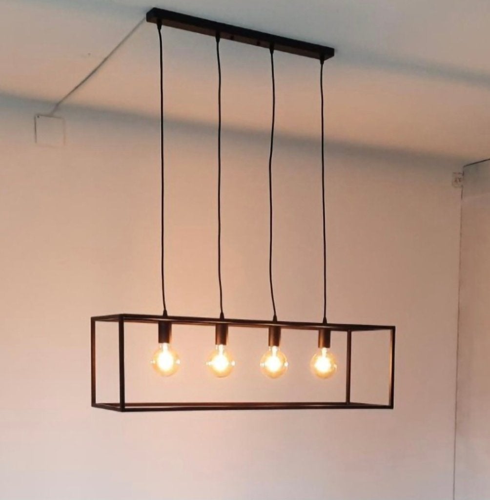 Hanglamp zwart metaal, 4 spots, Huis en Inrichting, Ophalen, Zo goed als nieuw, Metaal