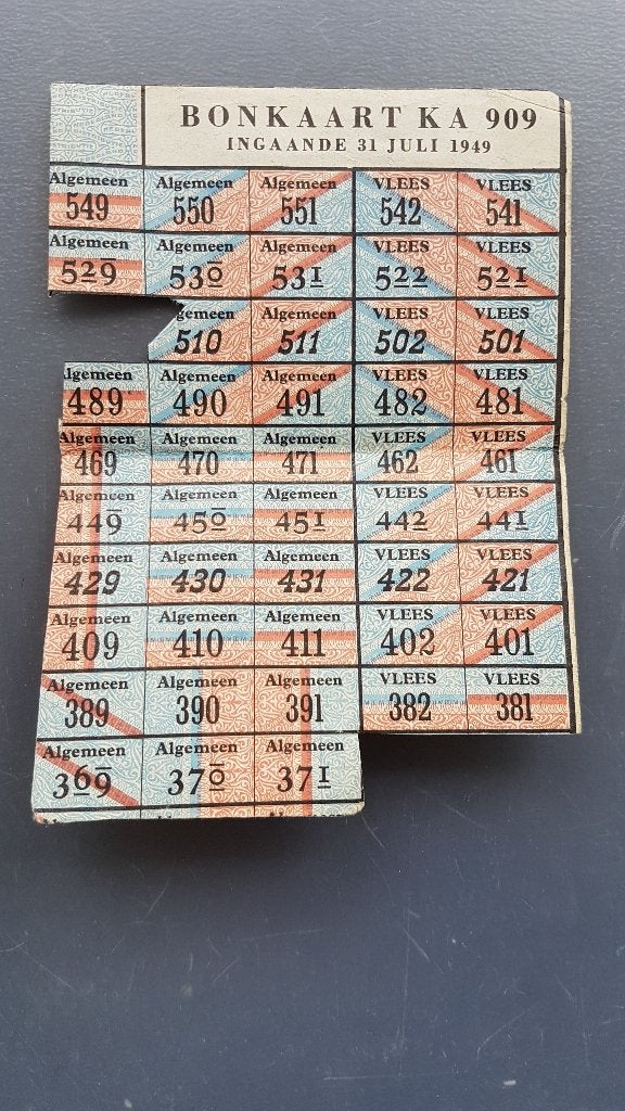 Bonkaart KA 909 - Ingaande 31 Juli 1949, Verzamelen, Militaria | Tweede Wereldoorlog, Ophalen of Verzenden, Overige soorten, Nederland