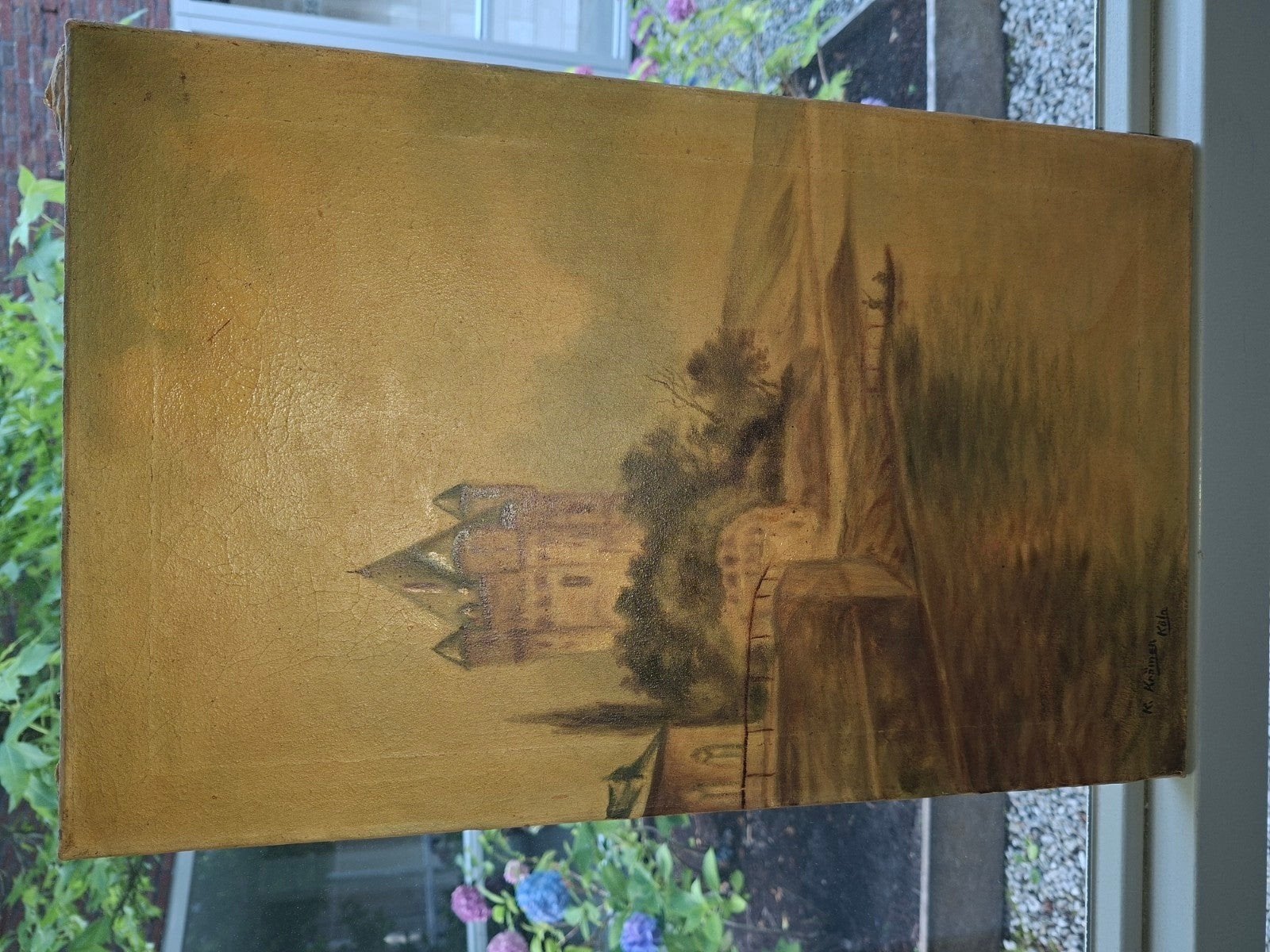 Oude schilderijen: Landschap en Kasteel, Doek, Ophalen of Verzenden, Landschap, Olieverf