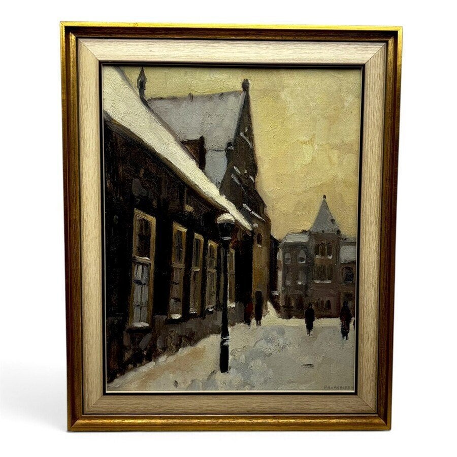 Piet Hein van Asperen (1895-1969) - Achter de Grote Kerk, Antiek en Kunst, Nederlandse school, Doek, Ophalen of Verzenden, Olieverf