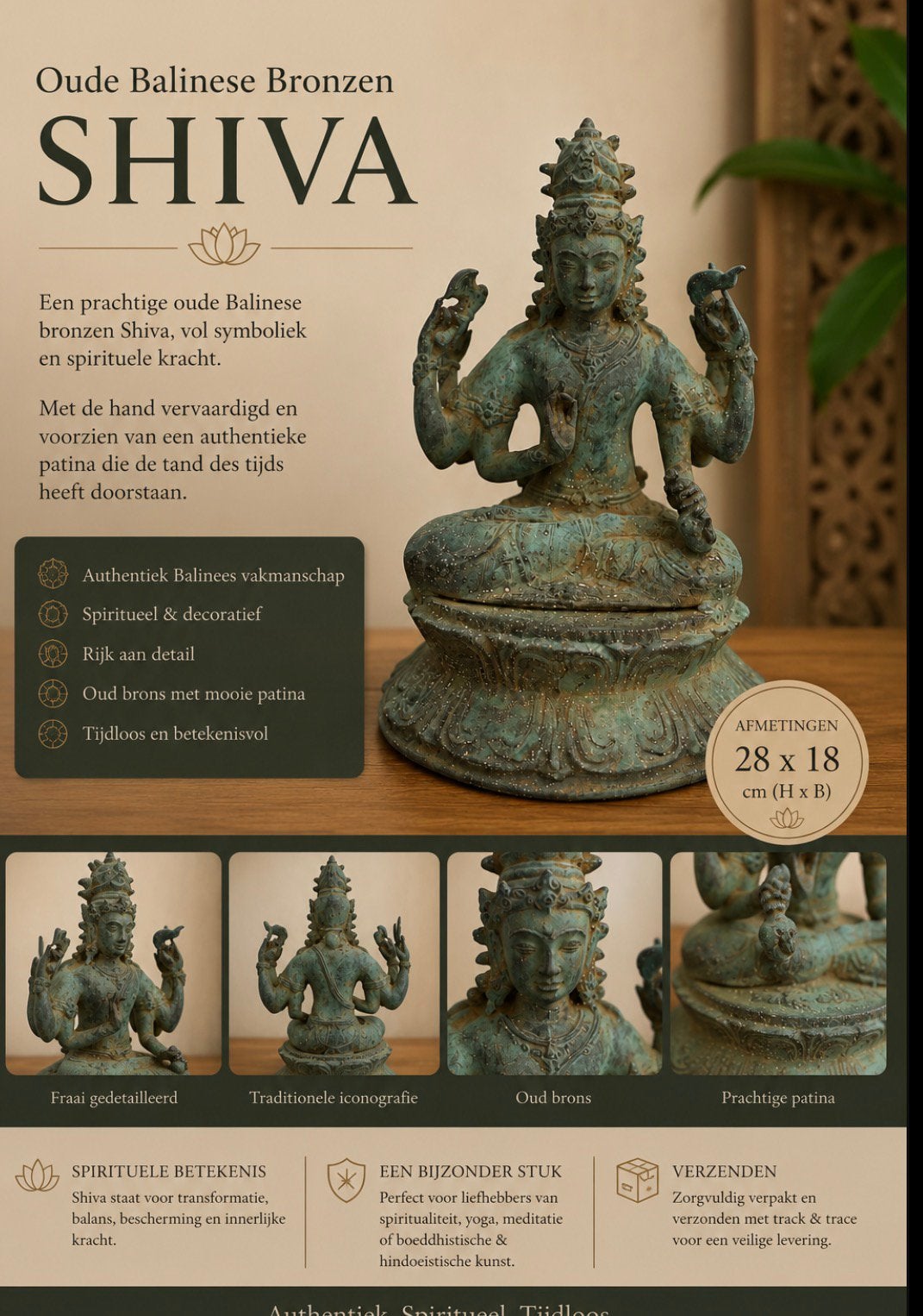 Oude bronzen Balinese Dewa Shiva, Boedha hinde, Handgemaakt, Ophalen of Verzenden, Groen, Indonesië