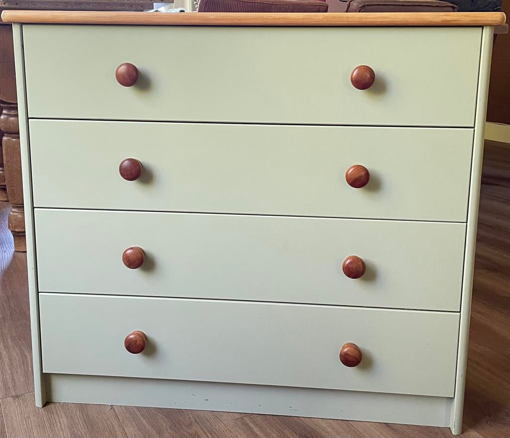 Ladekast 4 lades hout groen, Huis en Inrichting, Ophalen, Gebruikt, Vintage, 50 tot 100 cm