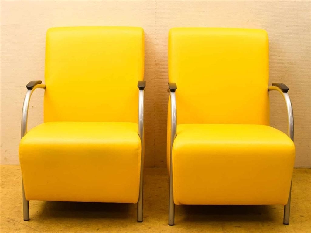 2 stuks Gele retro Fauteuils 53178, Huis en Inrichting, Ophalen of Verzenden, Gebruikt, 75 tot 100 cm, 50 tot 75 cm