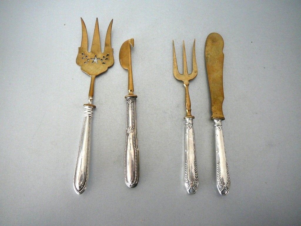 Antiek Art Deco Besteksetje - 800 Zilver & Verguld, Ophalen of Verzenden