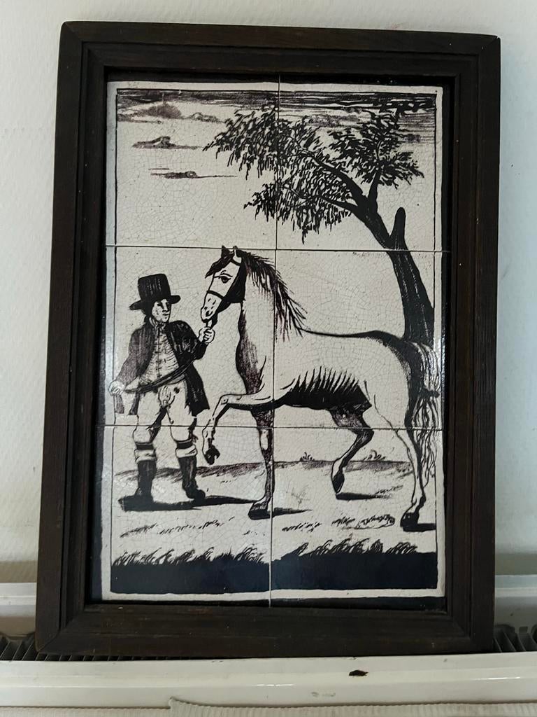 Tegeltableau met paard en man in lijst, Ophalen