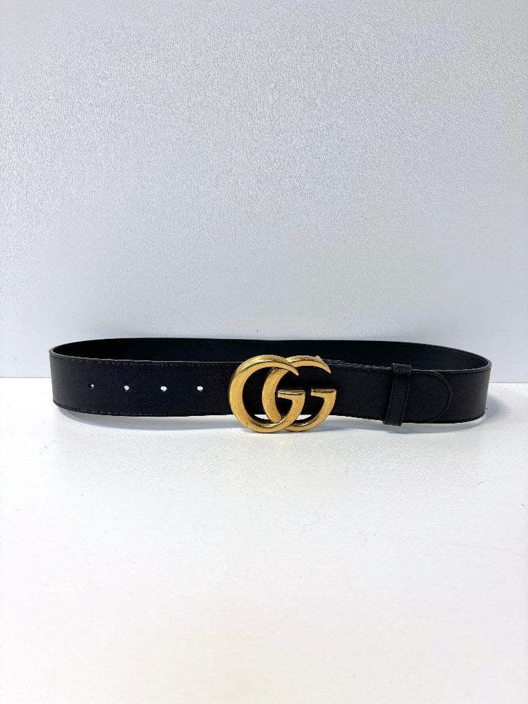 GUCCI Zwart leer goud Marmont riem  Maat 75, 80 tot 90 cm, 3 tot 5 cm, Tailleriem, Ophalen of Verzenden