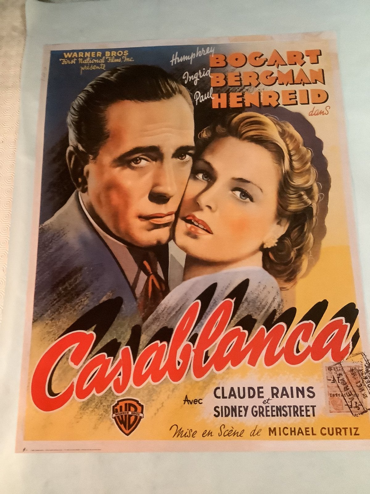 Casablanca  souvenir poster   66-88 cm  ( herdruk), Verzenden, Zo goed als nieuw, A1 t/m A3, Film en Tv