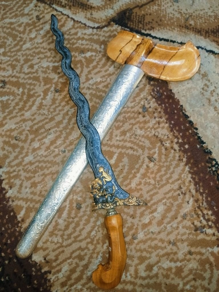 Antieke Keris Ganesha 13 Luk Kinatah Goud Beras Wutah SVE27, Verzenden