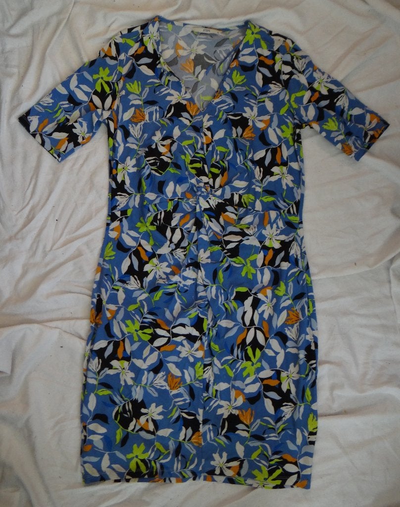 Leuke blauw/wit/groene/oranje gebloemde STEPS jurk, Maat 38/40 (M), Blauw, Ophalen of Verzenden, Zo goed als nieuw