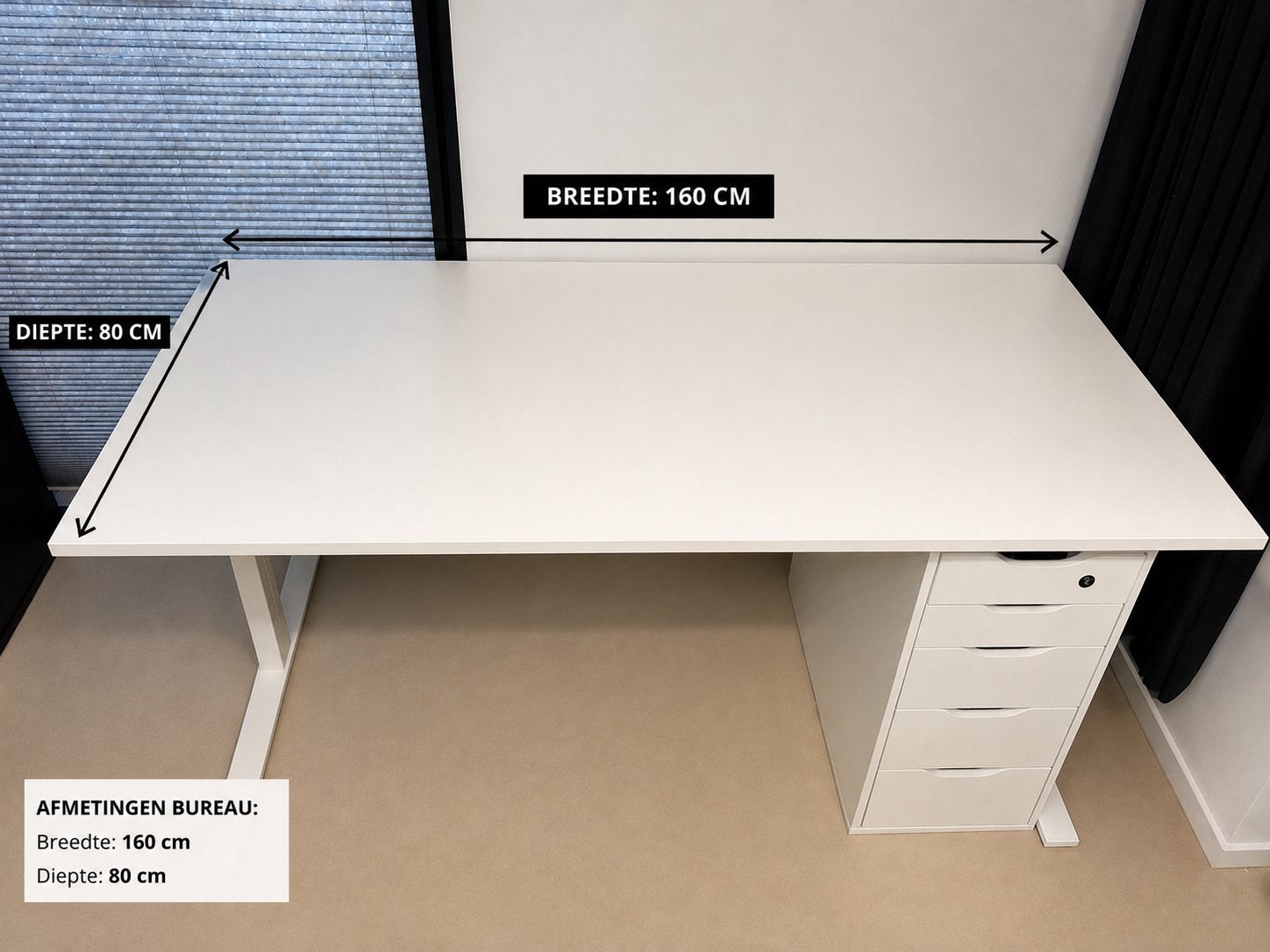 IKEA Mittzon bureau wit, verstelbaar frame, 160x80 cm, Ophalen, Zit-sta bureau, Zo goed als nieuw, IKEA