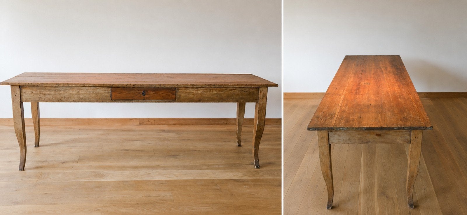 Antieke grenen houten tafel, 2.50m x 78cm, Antiek en Kunst, Ophalen