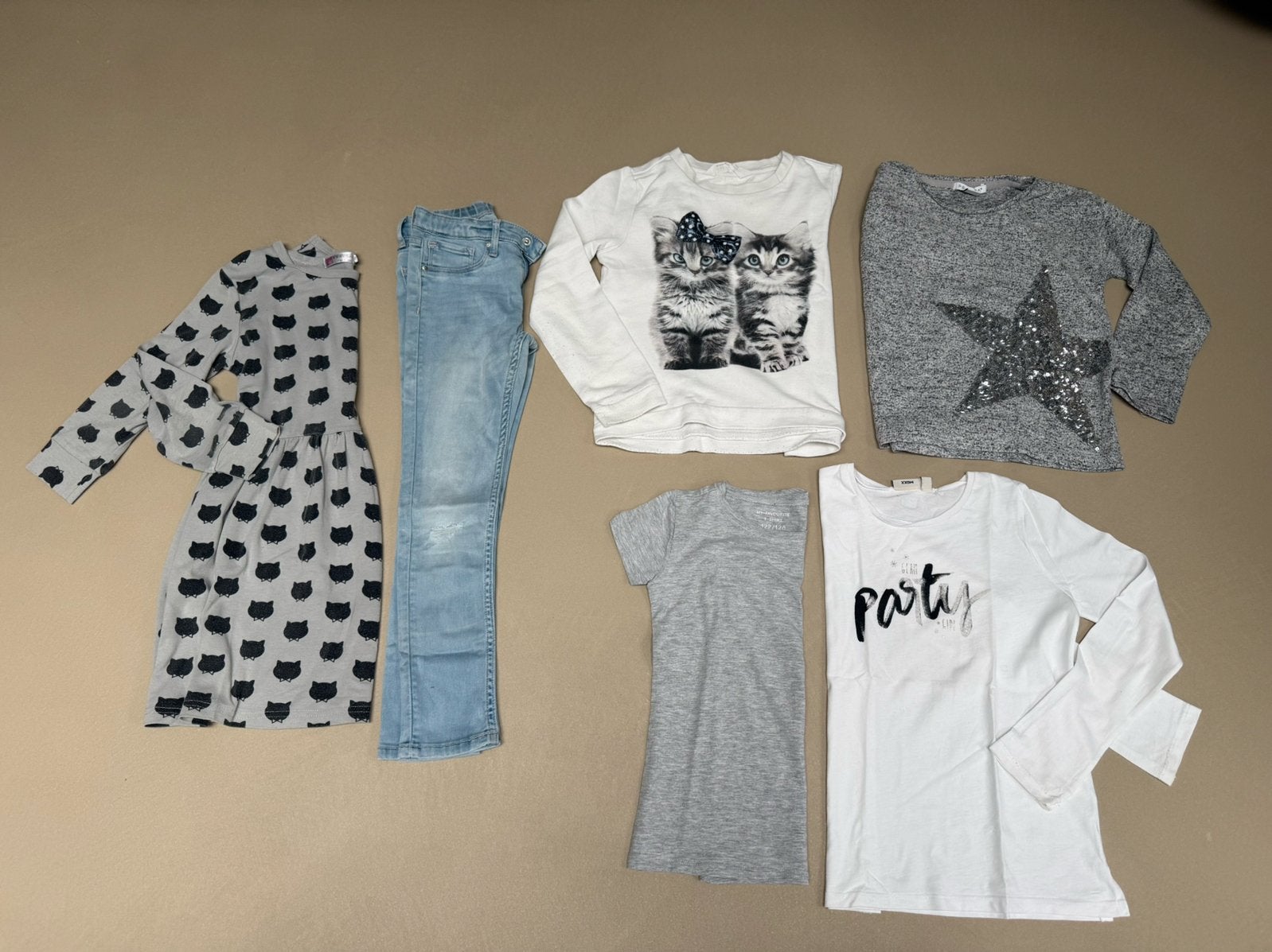 Herfst/winter kleding pakket meisje maat 122, katten, grijs, Ophalen of Verzenden, Zo goed als nieuw, Meisje, Setje