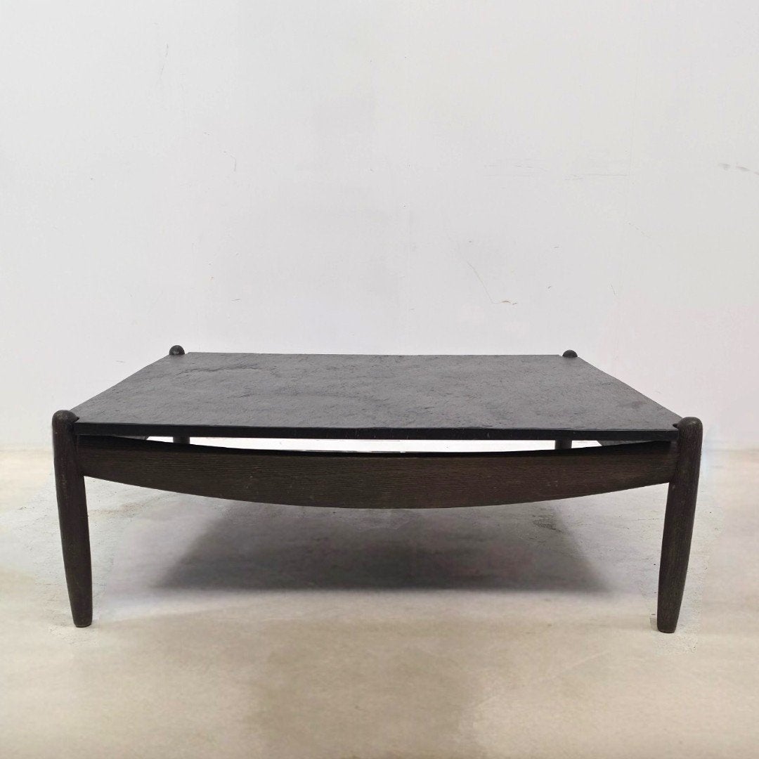 Carl Straub brutalist salontafel 60s leisteen mid century, Huis en Inrichting, Tafels | Salontafels, Ophalen, Gebruikt, 100 tot 150 cm