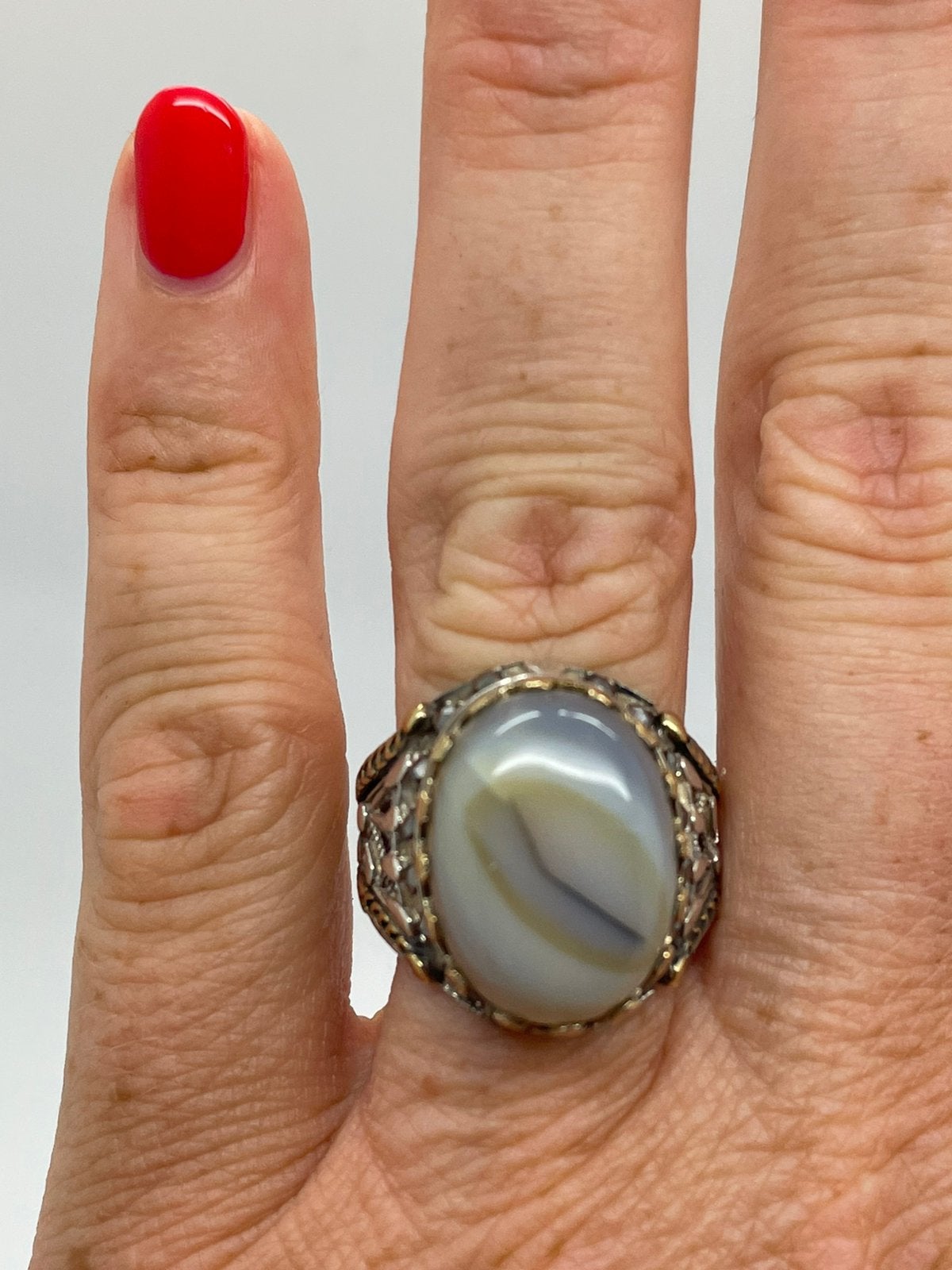 E947 Prachtige zilveren ring agaat steen maat 19, 19 tot 20, Ophalen of Verzenden, X, Dame of Heer