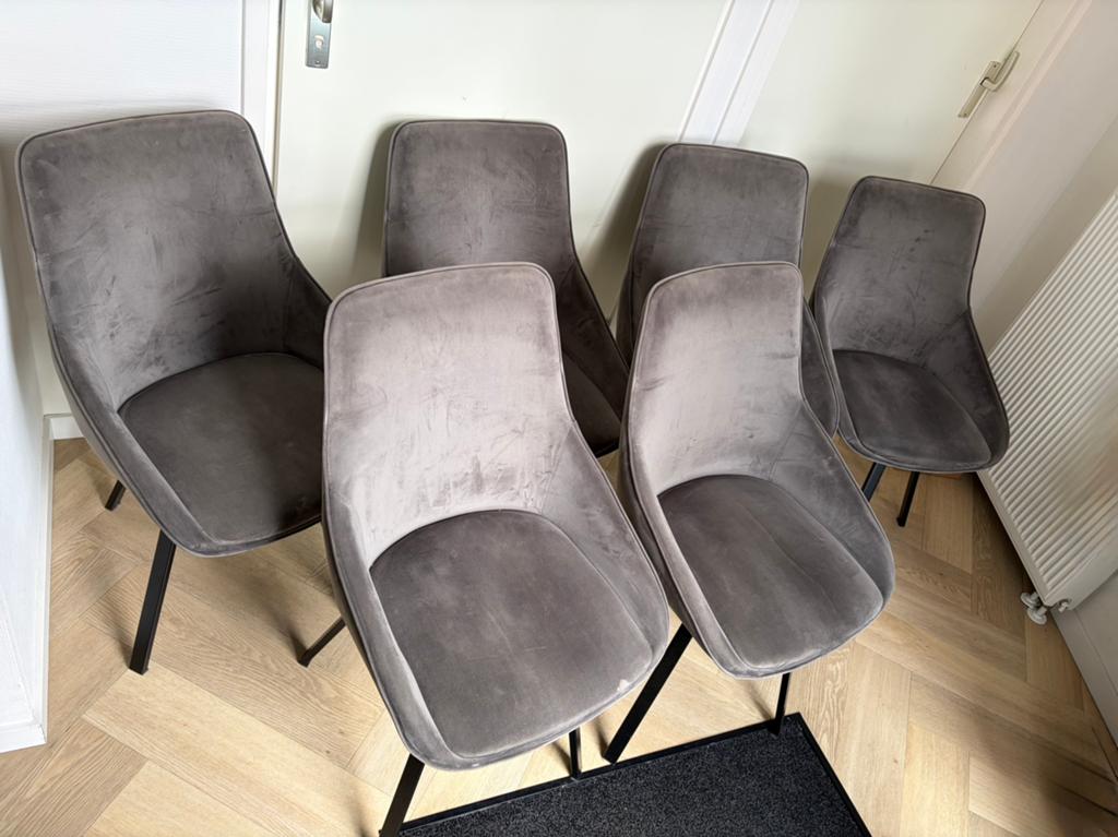 6 nieuwe grijze draai eetkamerstoelen, zwarte metalen poten, Ophalen, Nieuw, Grijs, Vijf, Zes of meer stoelen