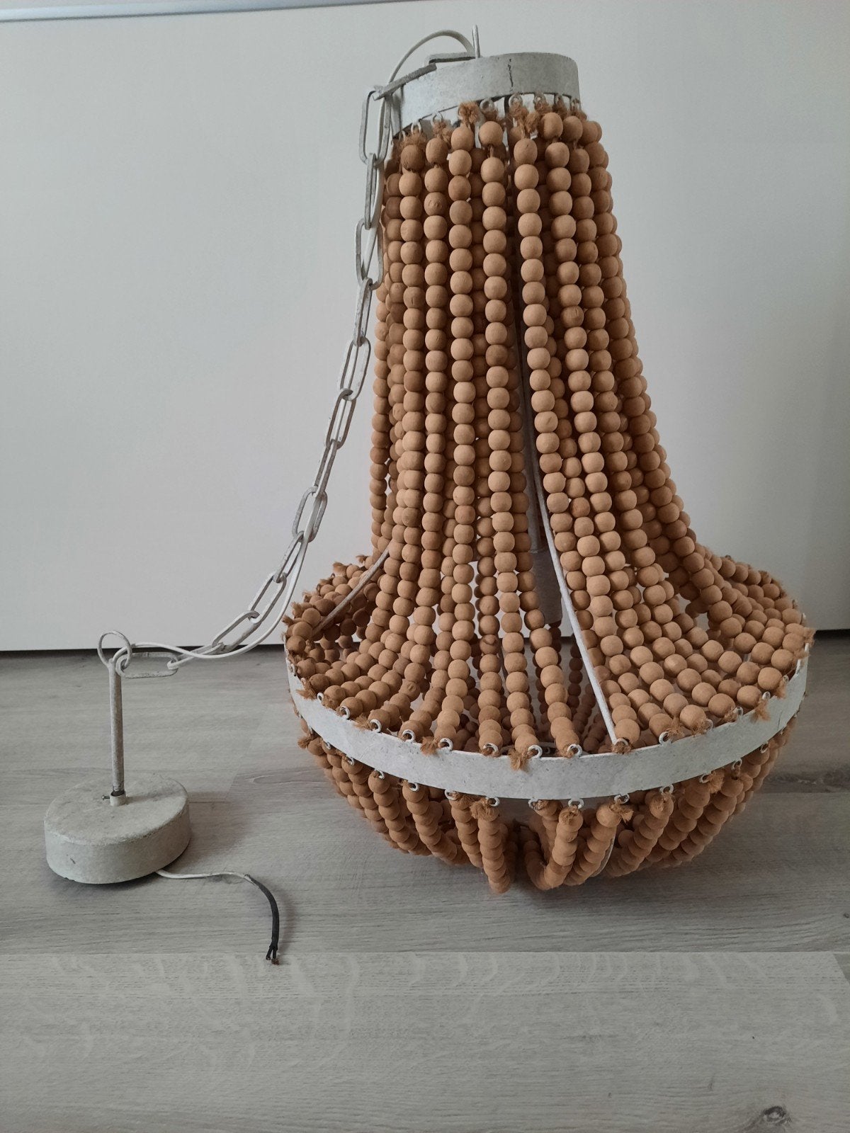 prachtige moderne kroonluchter houten kralen, Ophalen of Verzenden
