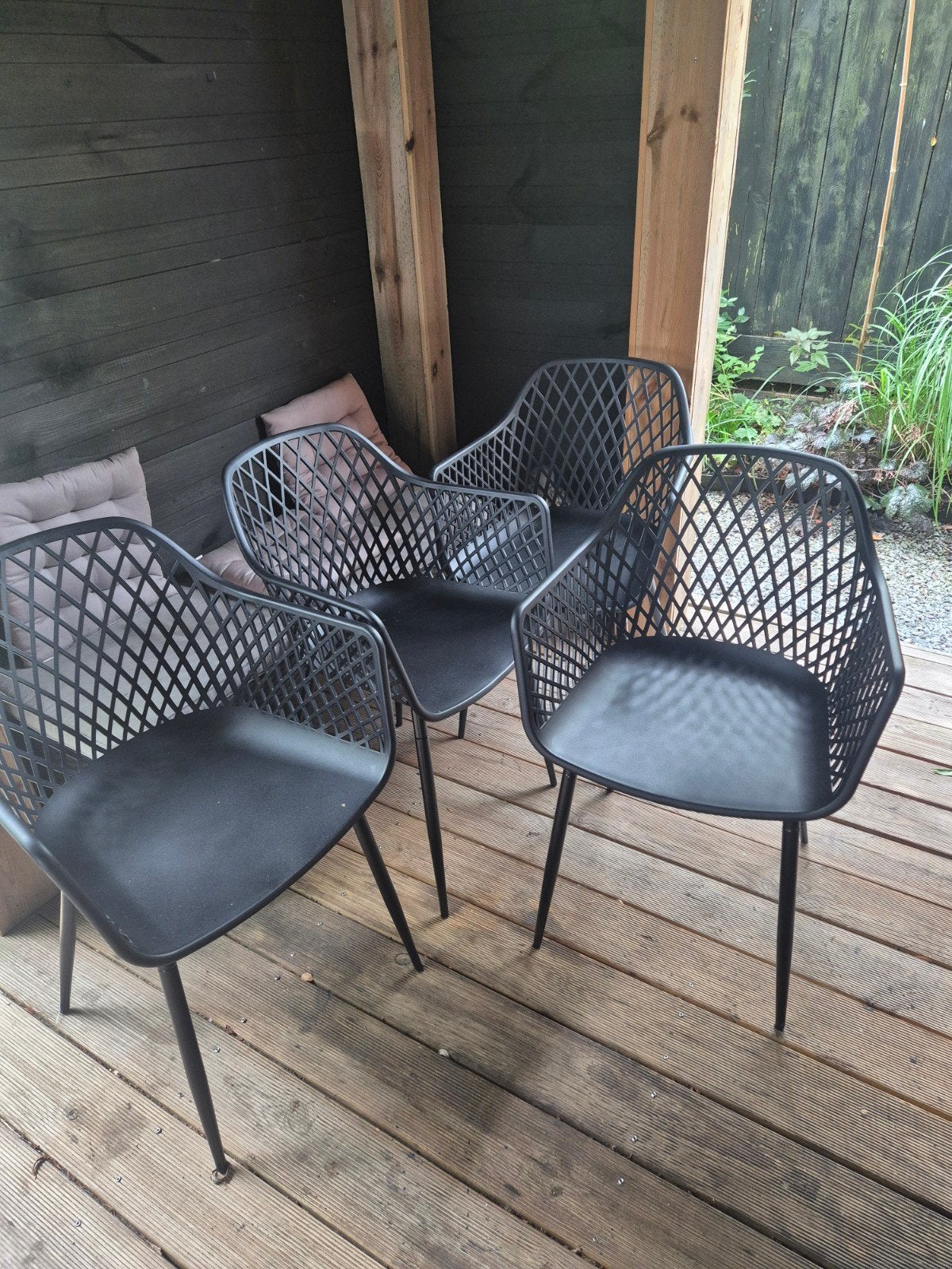 Te koop zwarte stoelen met webbing., Ophalen, Gebruikt, Zwart, Vier