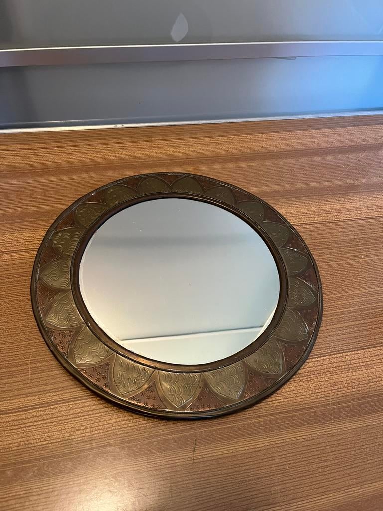 Marokkaanse, Oosterse ronde koperen  spiegel, Minder dan 50 cm, Rond, Ophalen of Verzenden, Zo goed als nieuw