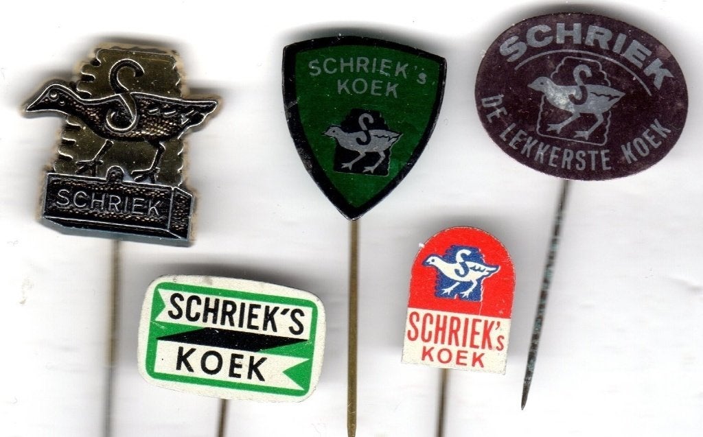 5 speldjes SCHRIEK KOEKFABRIEK OOSTERHOUT (A1), Ophalen of Verzenden, Gebruikt, Overige onderwerpen