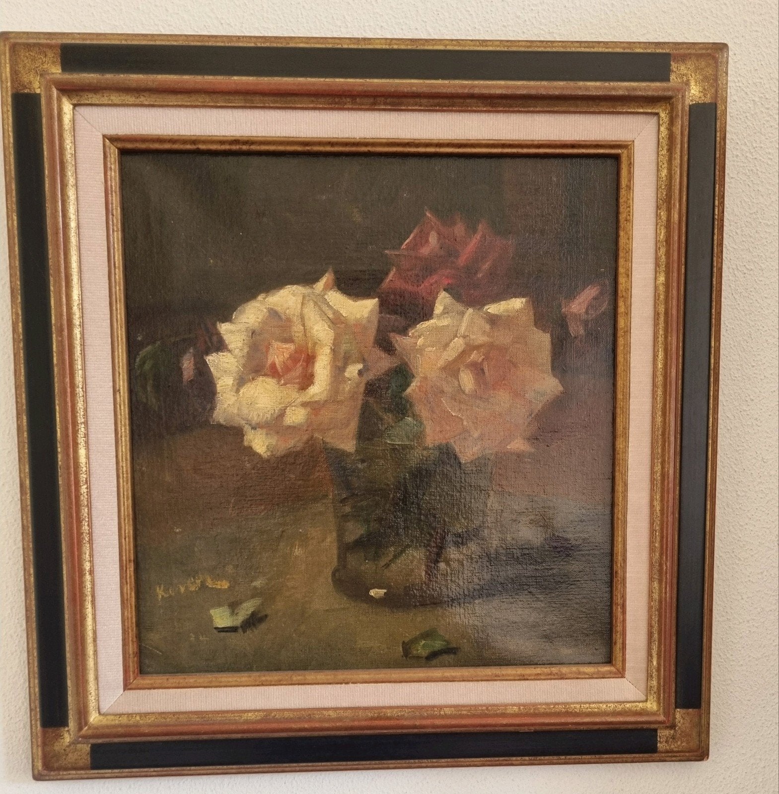 Klassiek Frans Olieverfschilderij: Stilleven met rozen, Antiek en Kunst, Kunst | Schilderijen | Klassiek, Doek, Stilleven, Ophalen of Verzenden