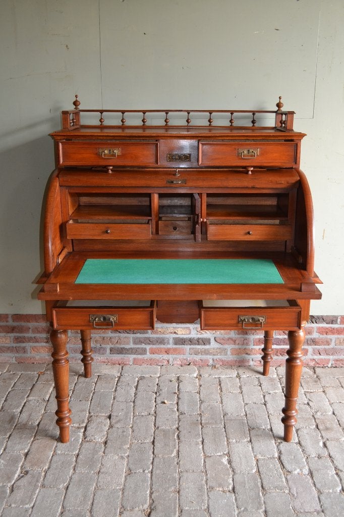 Prachtig antiek noten houten Art Deco cylinderbureau, buro, Verzenden