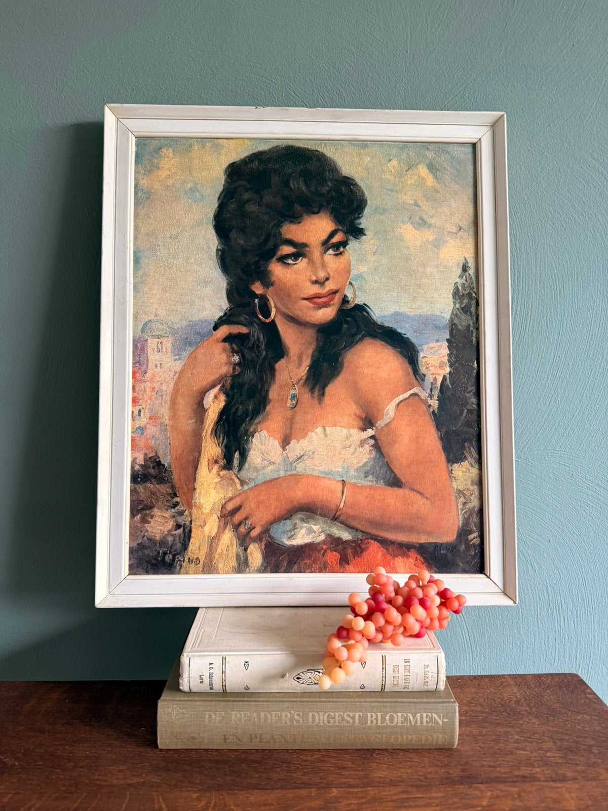 Vintage portret schilderij –mediterraan portret – 55 x 45 cm, Ophalen