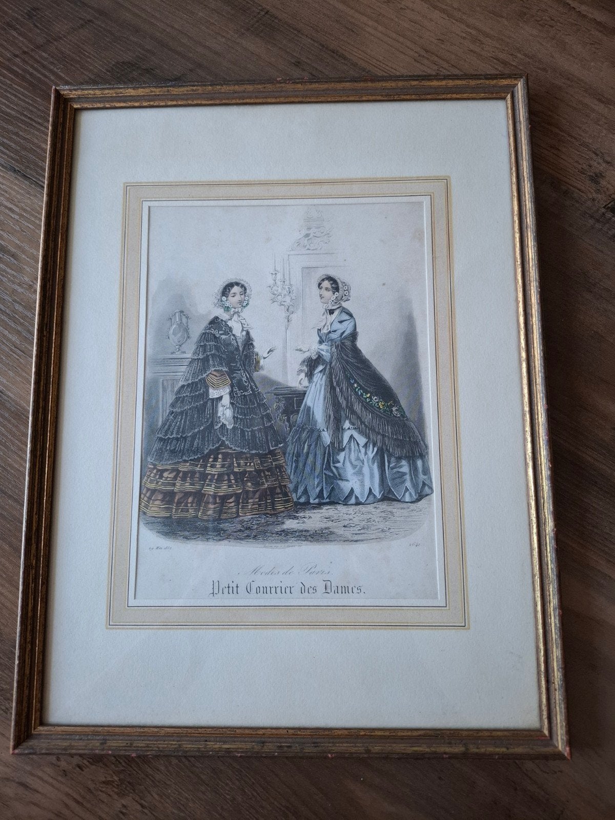 Antieke Modeprent: Petit Courrier des Dames (1800-1899), Antiek en Kunst, 1800 - 1899, Ophalen of Verzenden, Gravure, Ingelijst