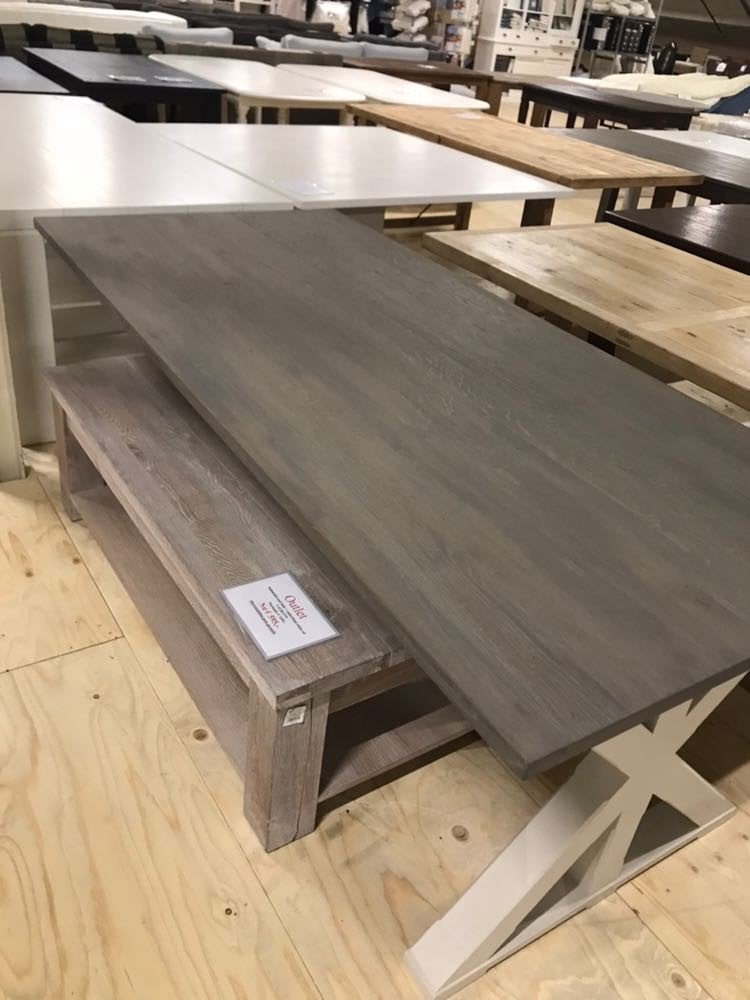 Bruine eikenhouten tafel met witte poten (220x100 cm), Huis en Inrichting, Tafels | Eettafels, Ophalen of Verzenden, Rechthoekig