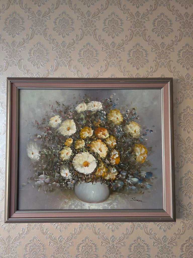 Prachtig Olieverf Bloemenstilleven "Samson" + Luxe Lijst, Antiek en Kunst, Ophalen