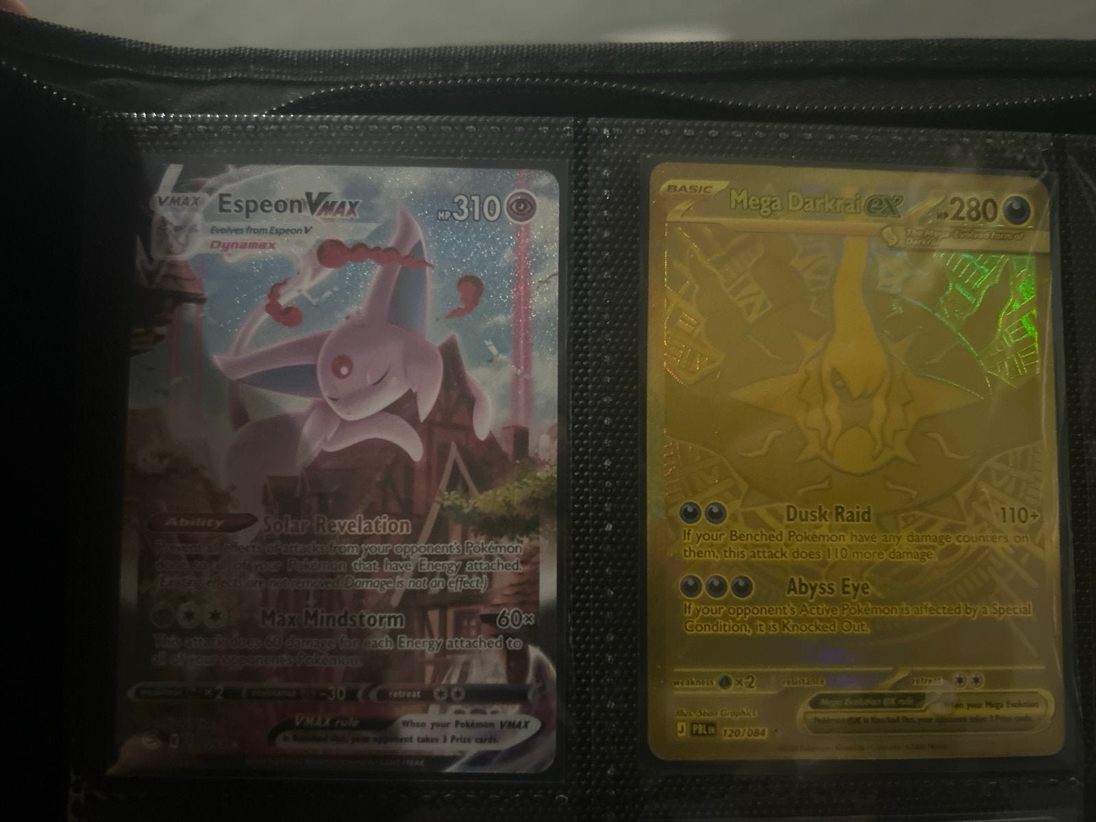 Espeon Vmax SIR of mega Darkai hyper gold rare, Ophalen, Zo goed als nieuw, Meerdere kaarten, Foil
