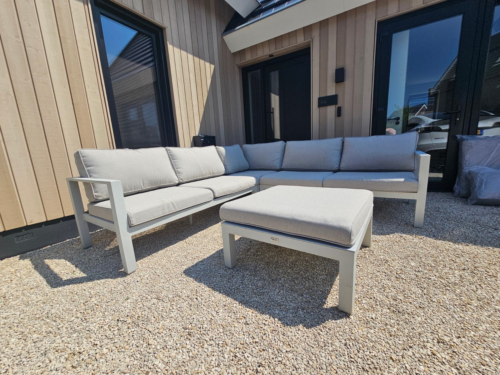 Forza light warm grey loungeset met luxe dikke kussens, Ophalen, 5 zitplaatsen, Gebruikt, Aluminium