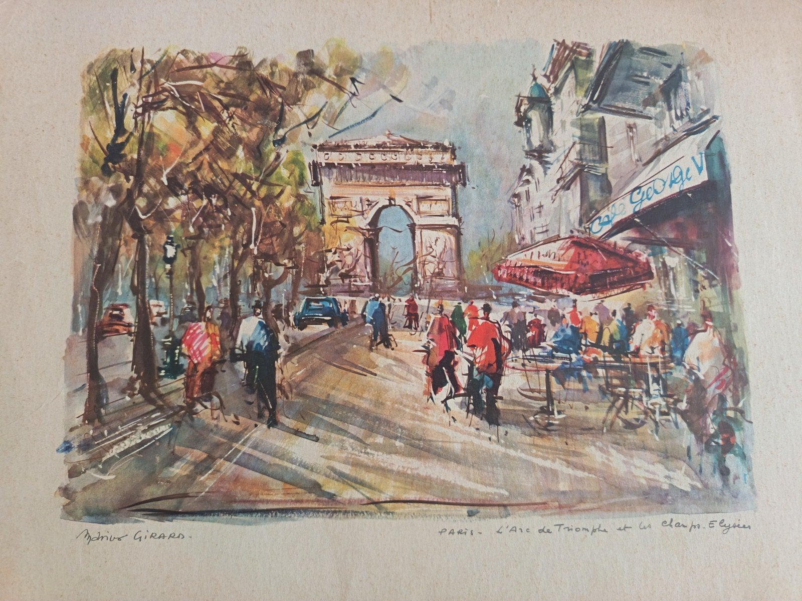 Marius Girard - Parijs, Arc de Triomphe en Champs-Élysées, Antiek en Kunst, Kunst | Litho's en Zeefdrukken, Lithografie, Gesigneerd