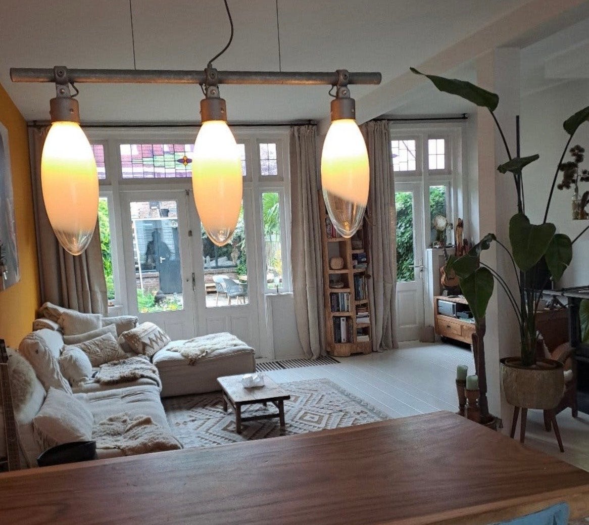 Rob Nollet Design Lamp - Industrieel met Wit Glazen Kelken, Ophalen, Zo goed als nieuw, Glas
