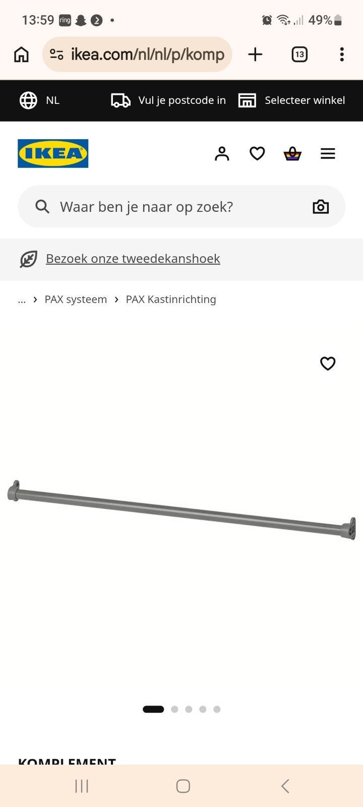 Kledingroede ikea donkergrijs 1.00 meter nieuw, Ophalen, Nieuw, Metaal, 70 tot 120 cm