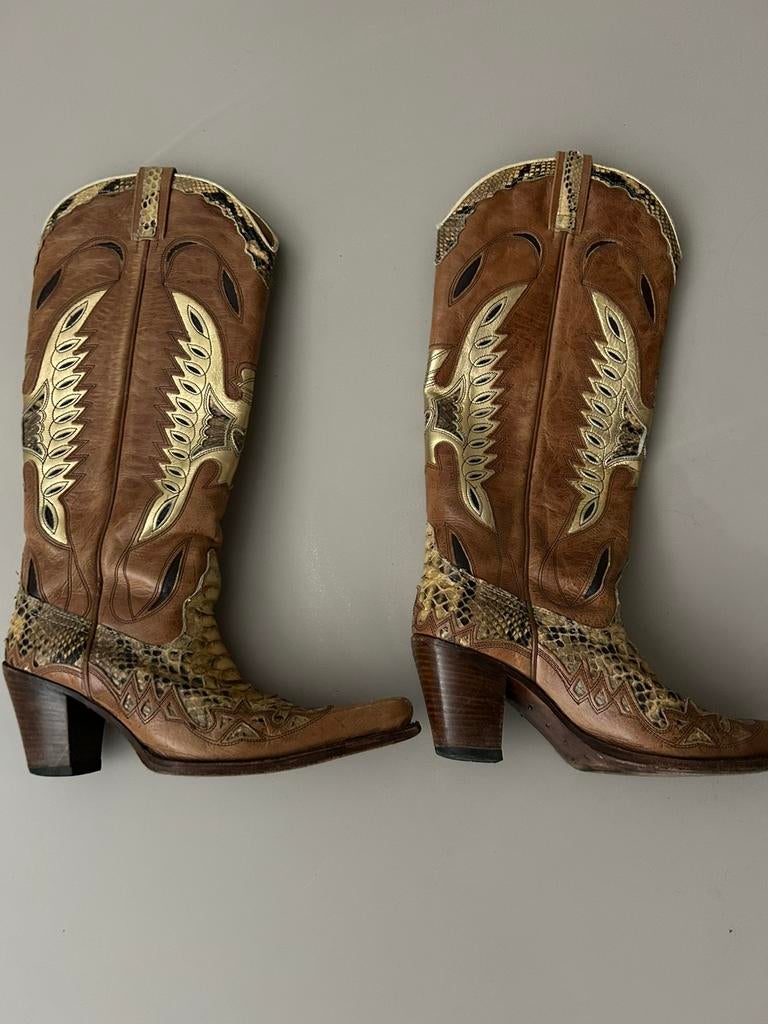 Sendra laarzen 38 cognac goud python, Kleding | Dames, Schoenen, Hoge laarzen, Overige kleuren, Verzenden, Gedragen