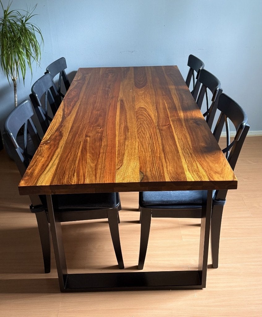 Massief Sheesham Houten Eettafel 180cm – Industrieel Design, Ophalen, 50 tot 100 cm, Zo goed als nieuw, Vijf personen of meer