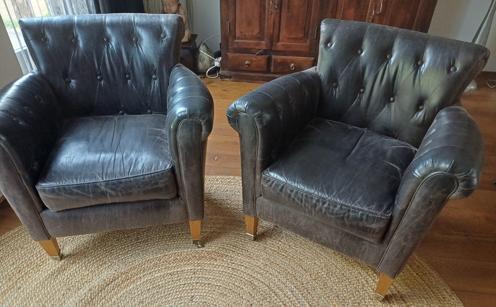 Leren fauteuils Riviera Maison (2 stuks) - Chesterfield stij, Huis en Inrichting, Gebruikt, Chesterfield, 75 tot 100 cm, 75 tot 100 cm