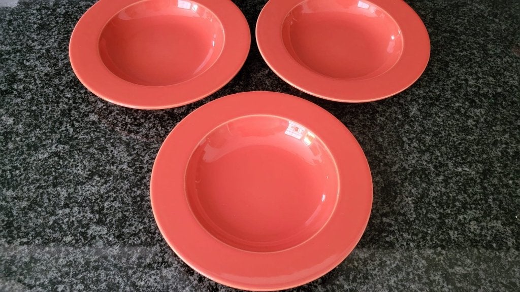 Retro soepborden Pagnossin 3 stuks oranje/rood, Ophalen, Huis en Inrichting