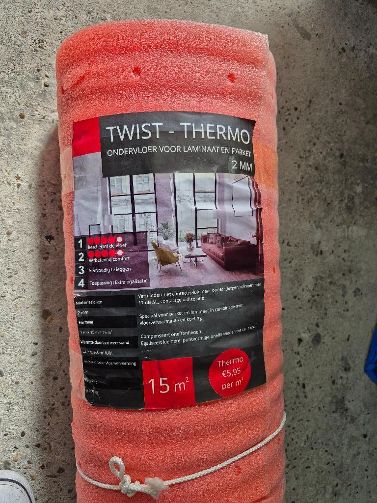 Twist thermo ondervloer voor laminaat en parket 15 m2, Huis en Inrichting, Stoffering | Vloerbedekking, Ophalen of Verzenden, Nieuw