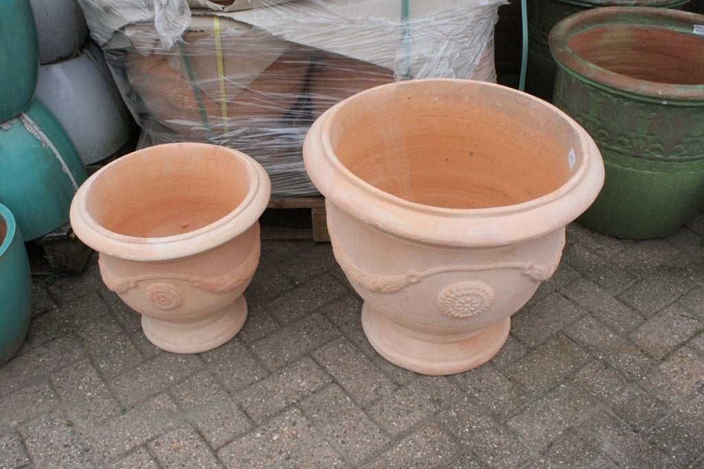 Prachtige terracotta bloempotten Anduze stijl 2 maten terras, Tuin en Terras, Ophalen, 40 cm of meer, Rond, Nieuw