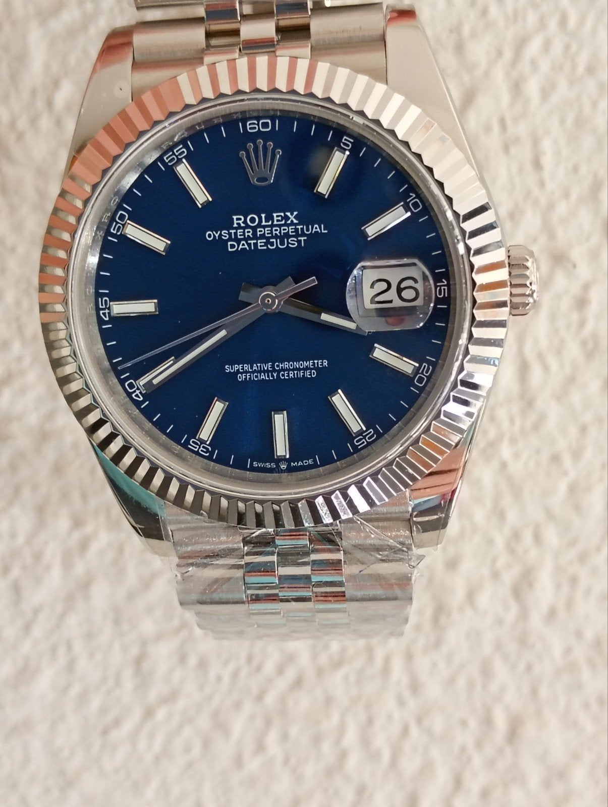 Rolex Datejust 41mm Blauwe Wijzerplaat Jubilee Band, Staal, Polshorloge, Nieuw, Ophalen of Verzenden