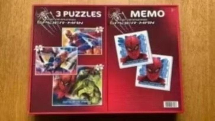 3 puzzels en memo : the Amazing Spider-Man, Ophalen of Verzenden, 10 tot 50 stukjes, Zo goed als nieuw