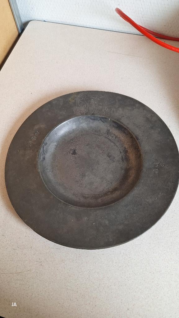tinnen kardinaalsbord met stempels en wapen, Antiek en Kunst, Antiek | Tin, Ophalen of Verzenden