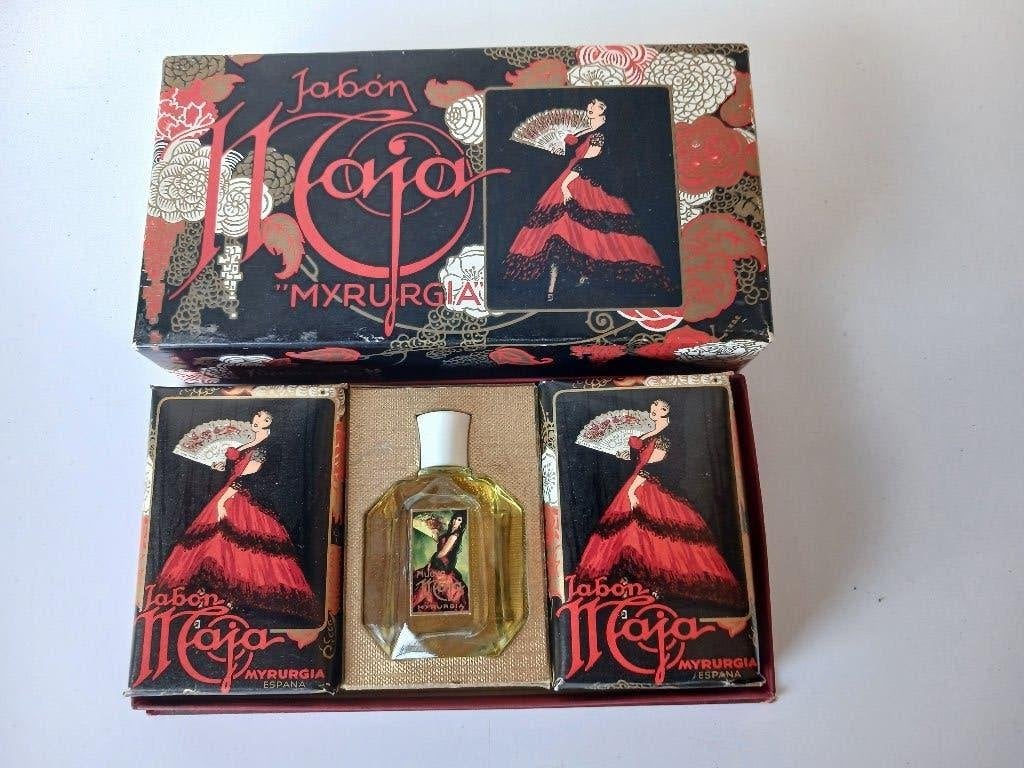 3 VINTAGE geschenkverpakkingen Myrurgia Maja eau de ..., Verzamelen, Verzenden, Nieuw, Parfumfles, Gevuld