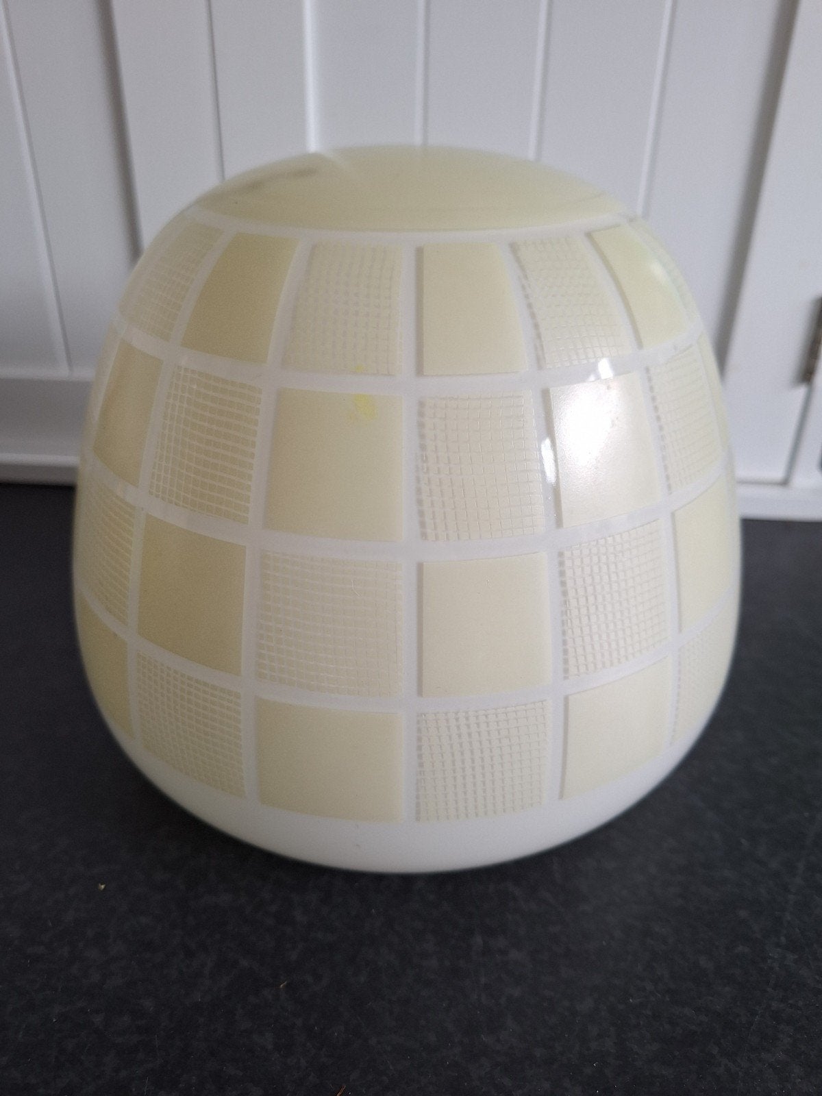 Vintage glazen lampenkap met rasterpatroon, Ophalen of Verzenden, Gebruikt