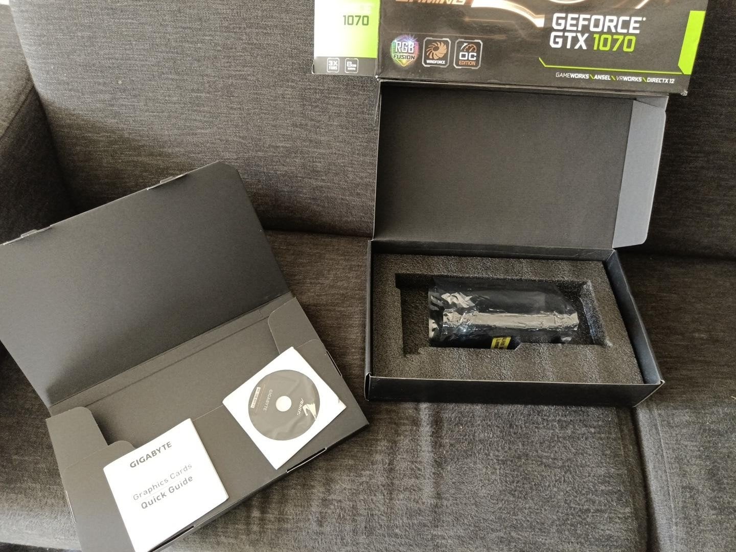 Lege doos Gigabyte GeForce GTX 1070 met toebehoren, Computers en Software, Videokaarten, Ophalen of Verzenden, Gebruikt, Nvidia
