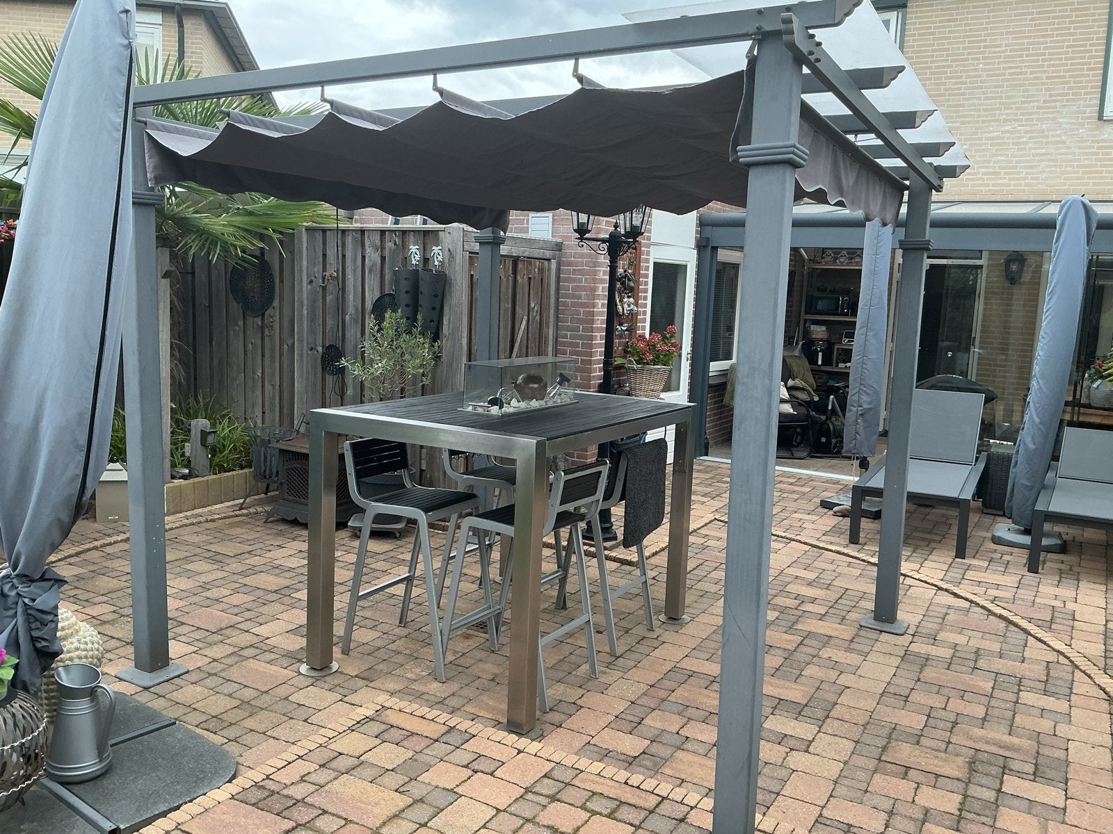Stijlvol paviljoen met uitschuifbaar doek, Tuin en Terras, Ophalen, Gebruikt, 2 meter of meer, 4 tot 6 meter