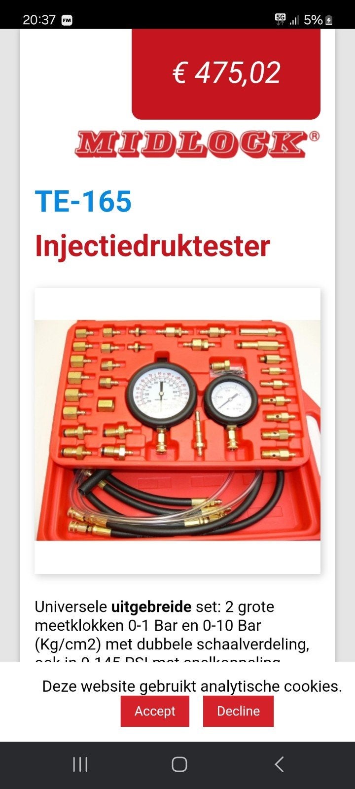 Midlock TE-165 Injectiedruktester